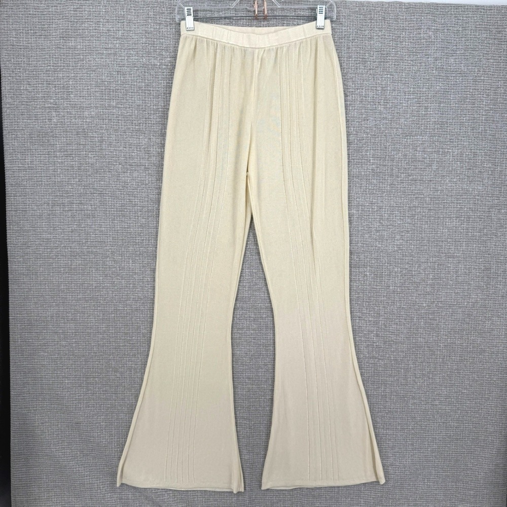 Auteur Knit Flare Pants Women M Cream Ribbed Stretch Boho